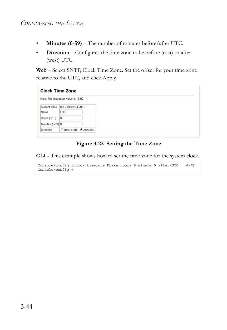 Figure 3-22 setting the time zone -44 | SMC Networks SMC TigerStack 1000 SMC8748M User Manual | Page 100 / 592