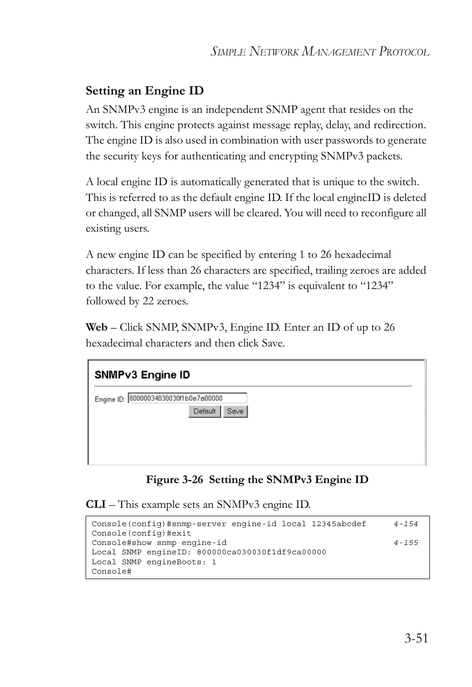 Setting an engine id, Setting an engine id -51, Figure 3-26 setting the snmpv3 engine id -51 | SMC Networks SMC TigerStack 1000 SMC8748M User Manual | Page 107 / 592