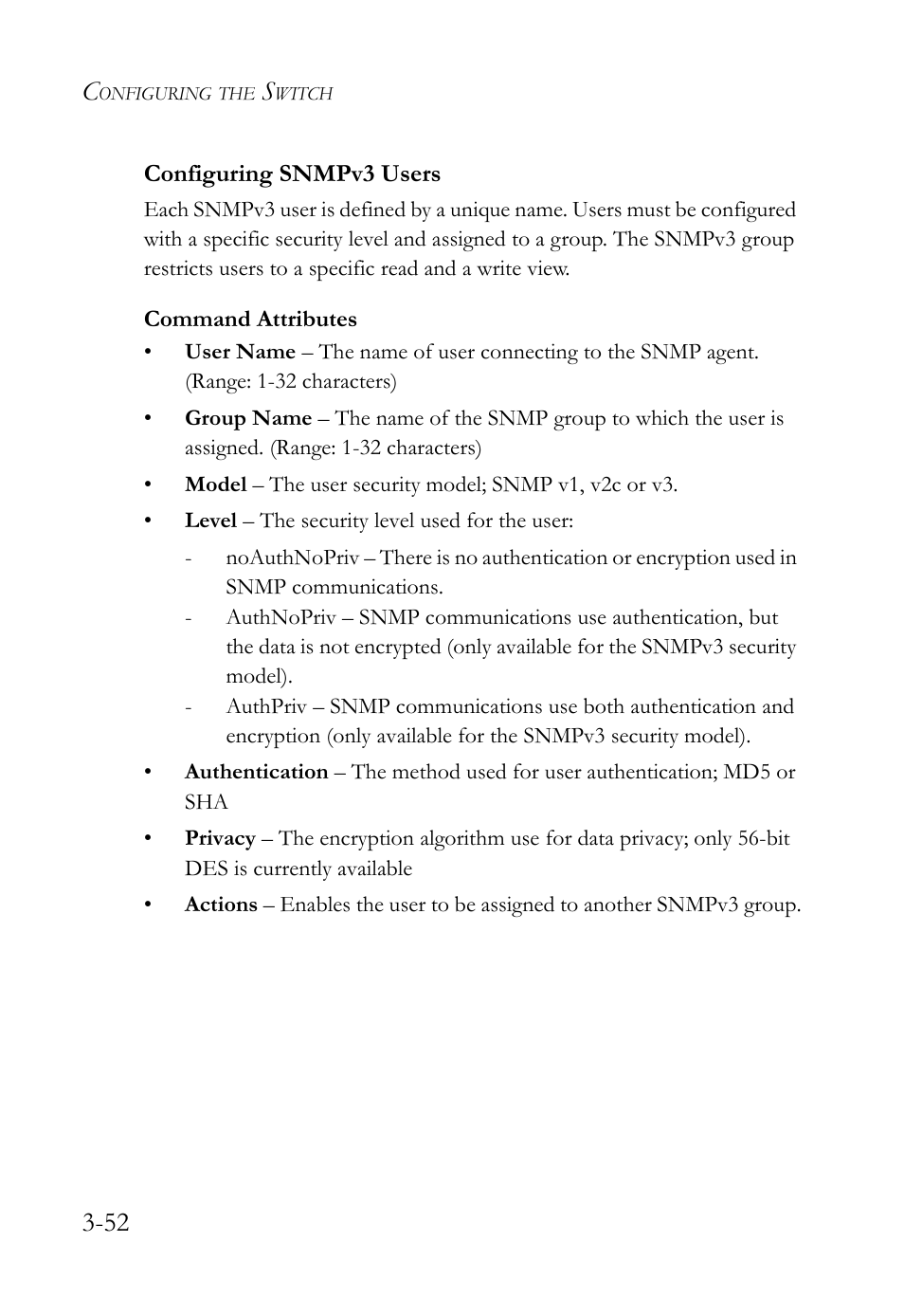 Configuring snmpv3 users, Configuring snmpv3 users -52 | SMC Networks SMC TigerStack 1000 SMC8748M User Manual | Page 108 / 592