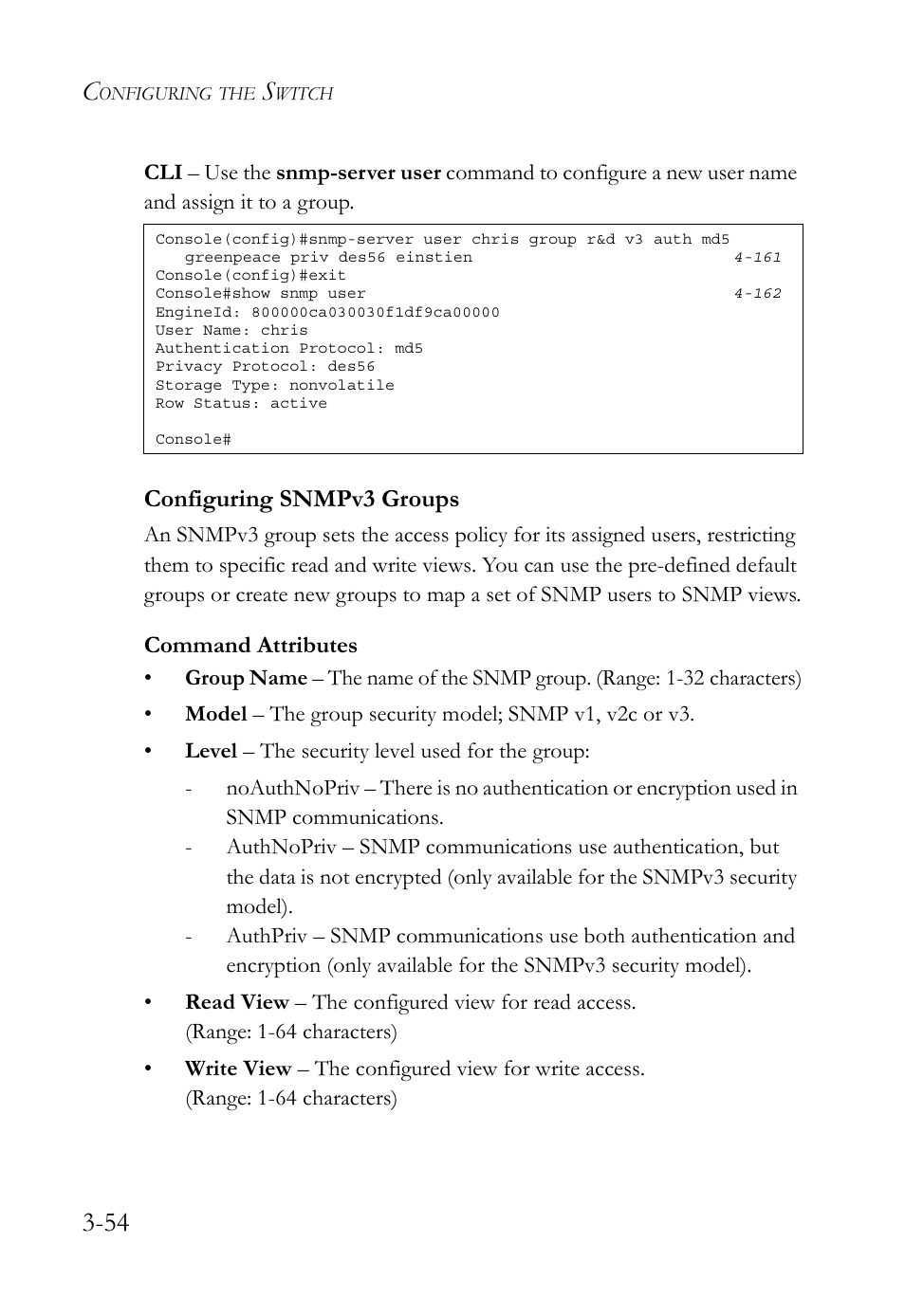 Configuring snmpv3 groups, Configuring snmpv3 groups -54 | SMC Networks SMC TigerStack 1000 SMC8748M User Manual | Page 110 / 592
