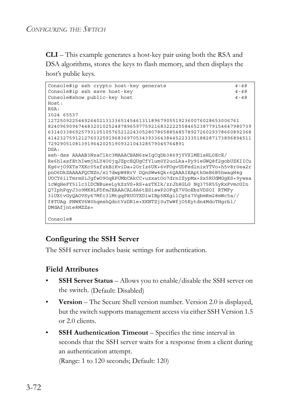 Configuring the ssh server, Configuring the ssh server -72, Field attributes | SMC Networks SMC TigerStack 1000 SMC8748M User Manual | Page 128 / 592