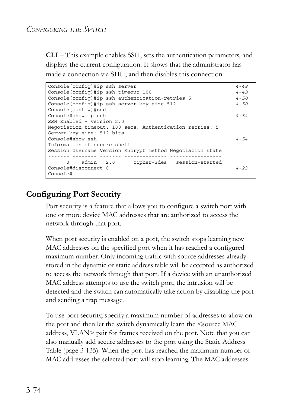Configuring port security, Configuring port security -74 | SMC Networks SMC TigerStack 1000 SMC8748M User Manual | Page 130 / 592