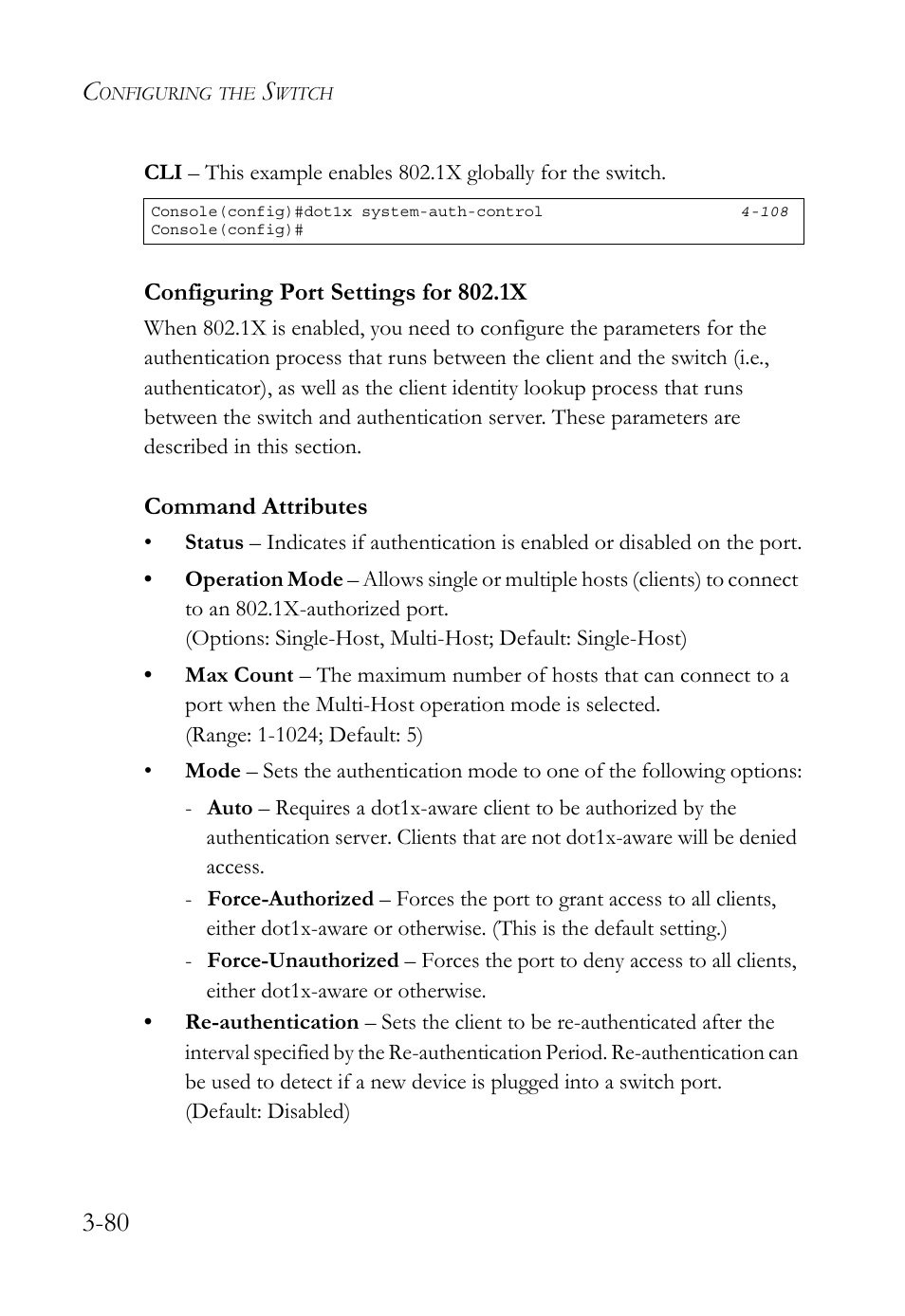 Configuring port settings for 802.1x, Configuring port settings for 802.1x -80 | SMC Networks SMC TigerStack 1000 SMC8748M User Manual | Page 136 / 592