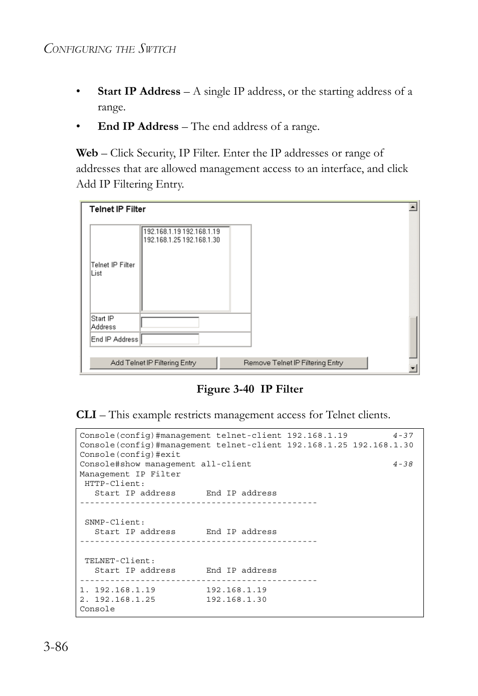 Figure 3-40 ip filter -86 | SMC Networks SMC TigerStack 1000 SMC8748M User Manual | Page 142 / 592