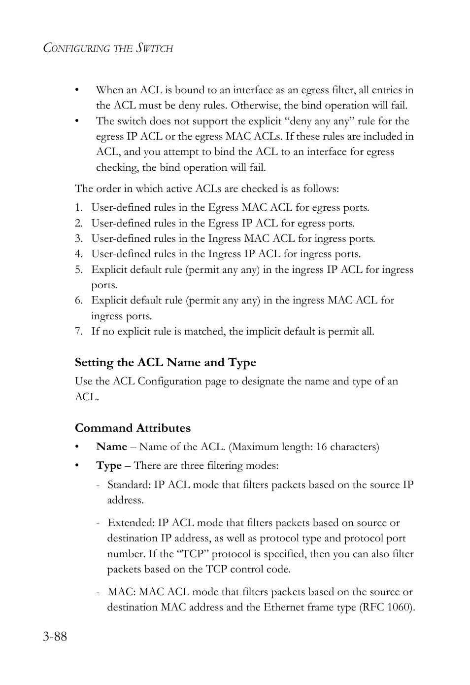 Setting the acl name and type, Setting the acl name and type -88 | SMC Networks SMC TigerStack 1000 SMC8748M User Manual | Page 144 / 592