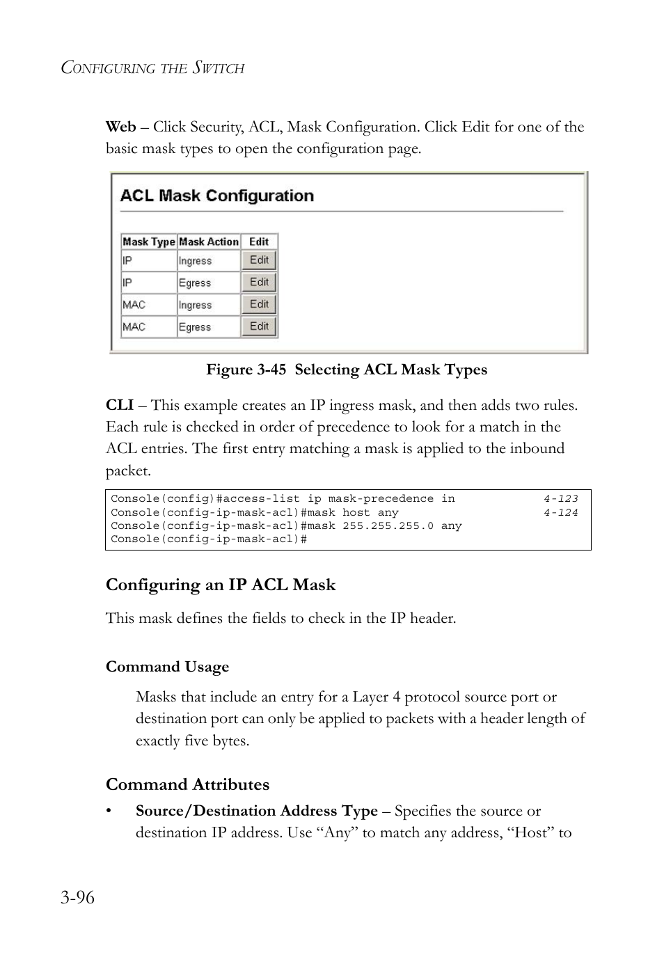 Configuring an ip acl mask, Configuring an ip acl mask -96, Figure 3-45 selecting acl mask types -96 | Command attributes | SMC Networks SMC TigerStack 1000 SMC8748M User Manual | Page 152 / 592