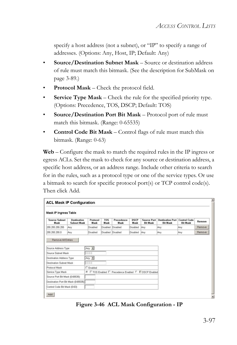 Figure 3-46 acl mask configuration - ip -97 | SMC Networks SMC TigerStack 1000 SMC8748M User Manual | Page 153 / 592