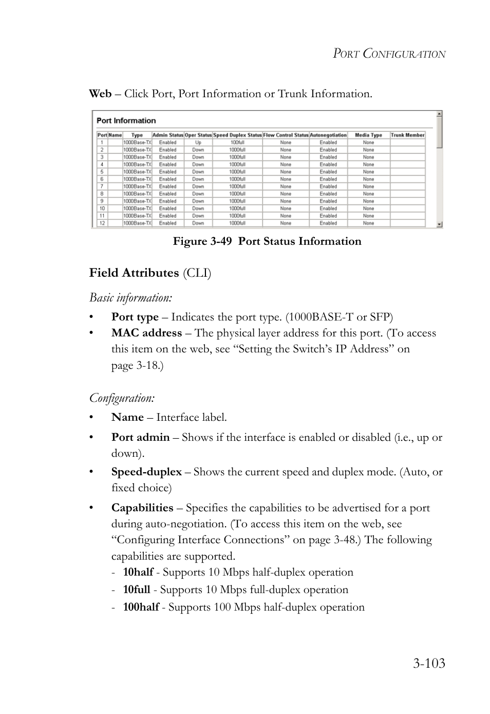 Figure 3-49 port status information -103 | SMC Networks SMC TigerStack 1000 SMC8748M User Manual | Page 159 / 592