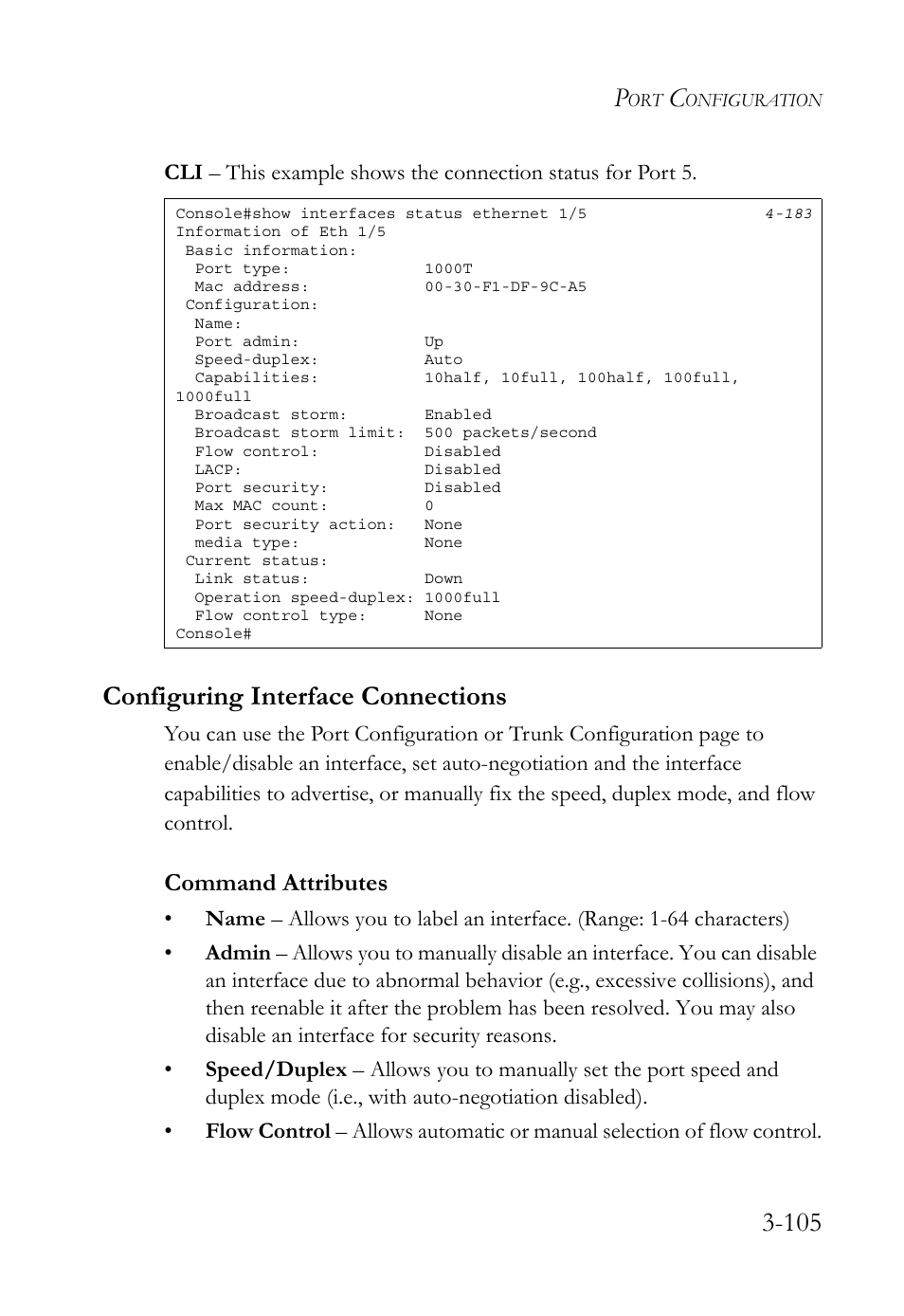 Configuring interface connections, Configuring interface connections -105 | SMC Networks SMC TigerStack 1000 SMC8748M User Manual | Page 161 / 592