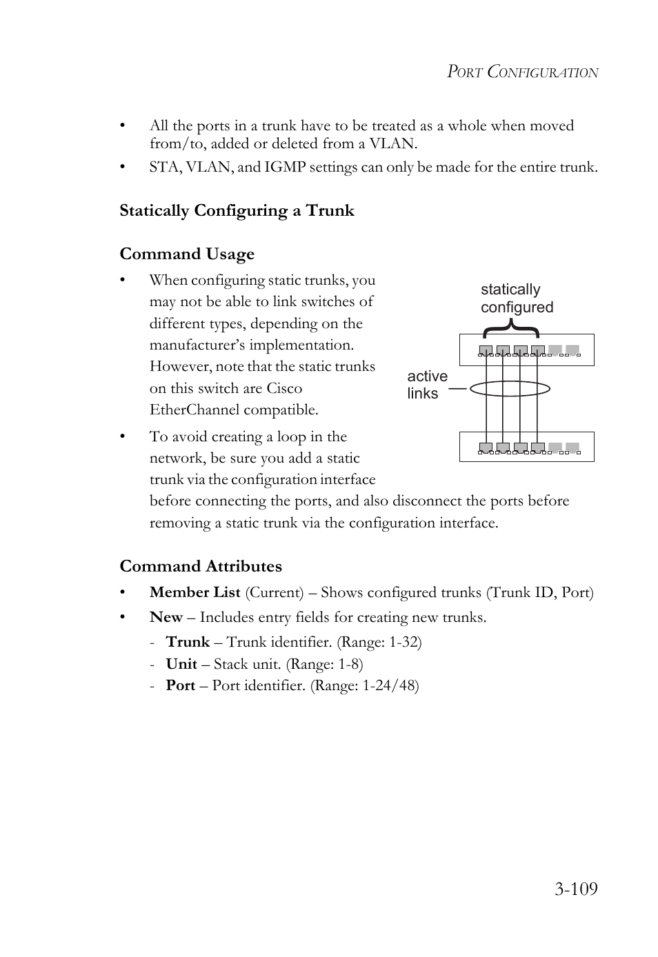 Statically configuring a trunk, Statically configuring a trunk -109 | SMC Networks SMC TigerStack 1000 SMC8748M User Manual | Page 165 / 592