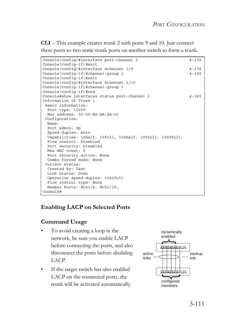 Enabling lacp on selected ports, Enabling lacp on selected ports -111 | SMC Networks SMC TigerStack 1000 SMC8748M User Manual | Page 167 / 592