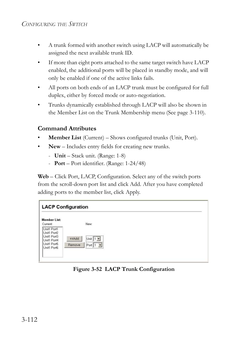 Figure 3-52 lacp trunk configuration -112 | SMC Networks SMC TigerStack 1000 SMC8748M User Manual | Page 168 / 592