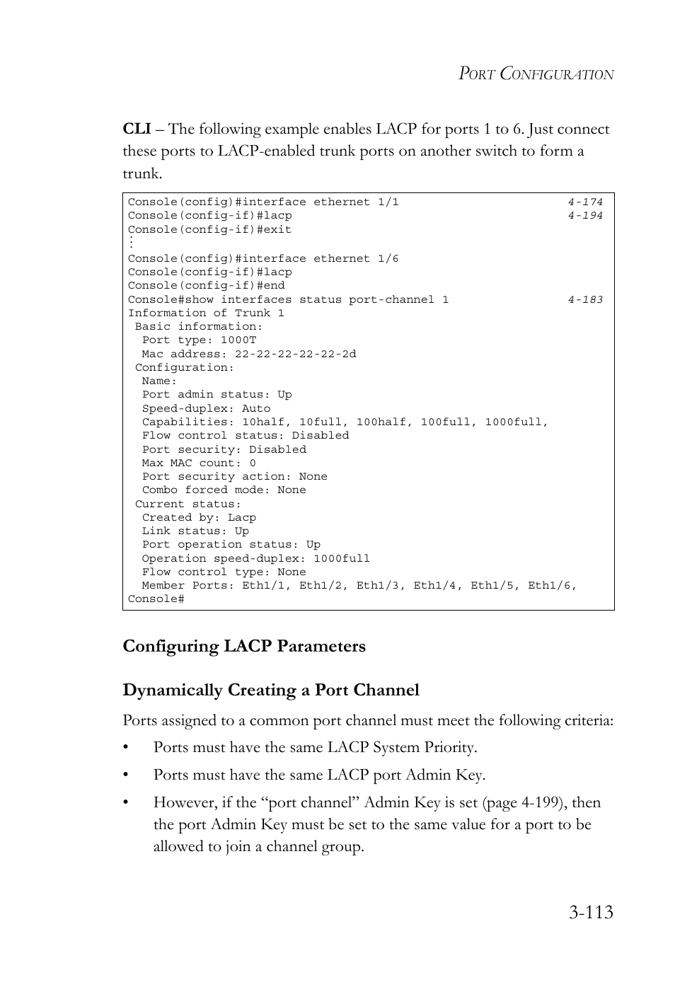 Configuring lacp parameters, Configuring lacp parameters -113 | SMC Networks SMC TigerStack 1000 SMC8748M User Manual | Page 169 / 592