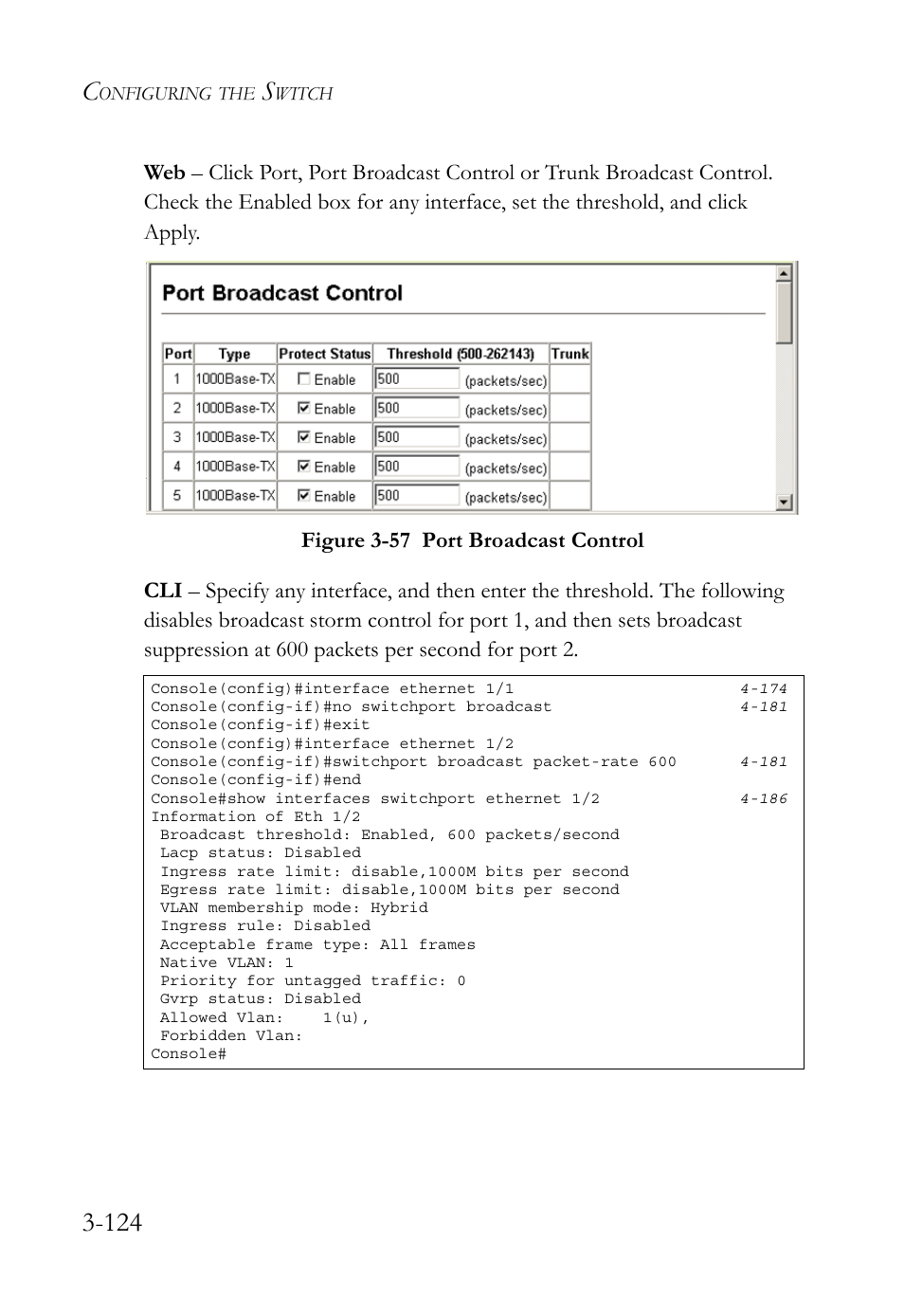 Figure 3-57 port broadcast control -124 | SMC Networks SMC TigerStack 1000 SMC8748M User Manual | Page 180 / 592