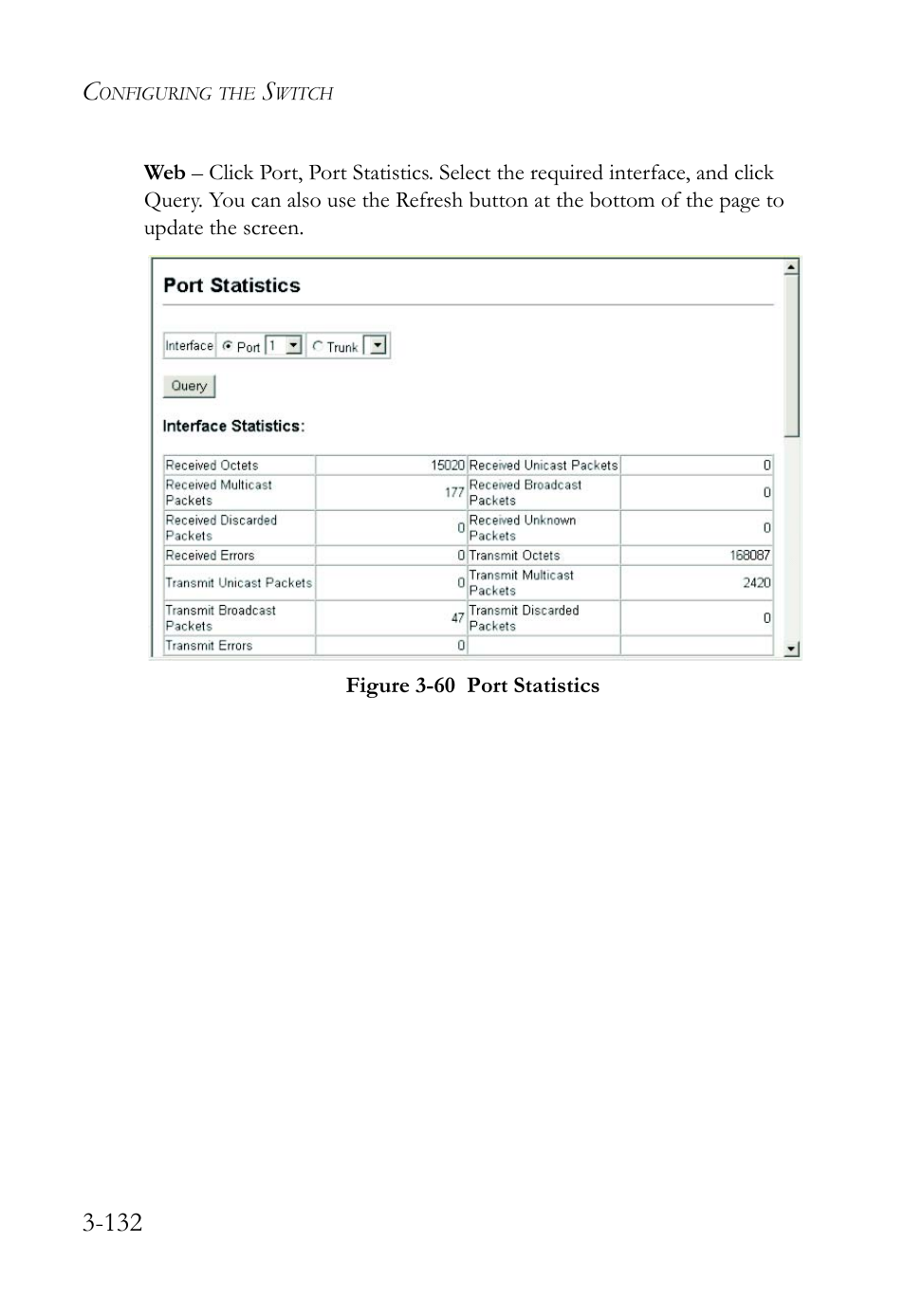 Figure 3-60 port statistics -132 | SMC Networks SMC TigerStack 1000 SMC8748M User Manual | Page 188 / 592