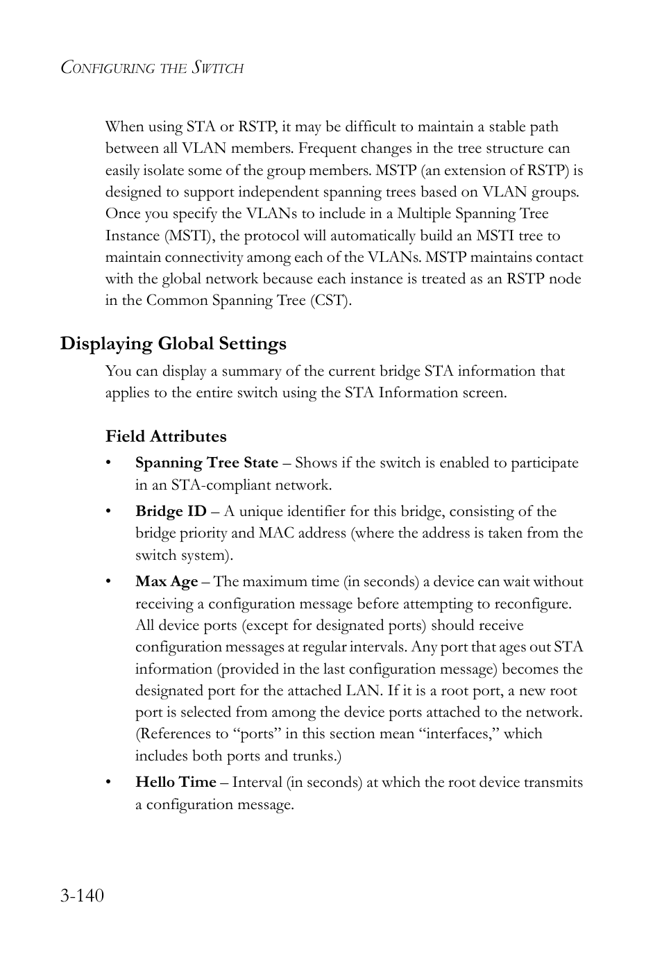 Displaying global settings, Displaying global settings -140 | SMC Networks SMC TigerStack 1000 SMC8748M User Manual | Page 196 / 592