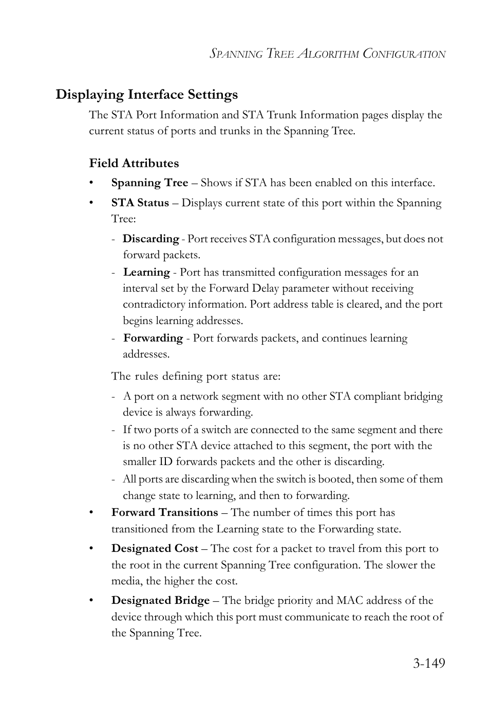 Displaying interface settings, Displaying interface settings -149, 149 displaying interface settings | SMC Networks SMC TigerStack 1000 SMC8748M User Manual | Page 205 / 592