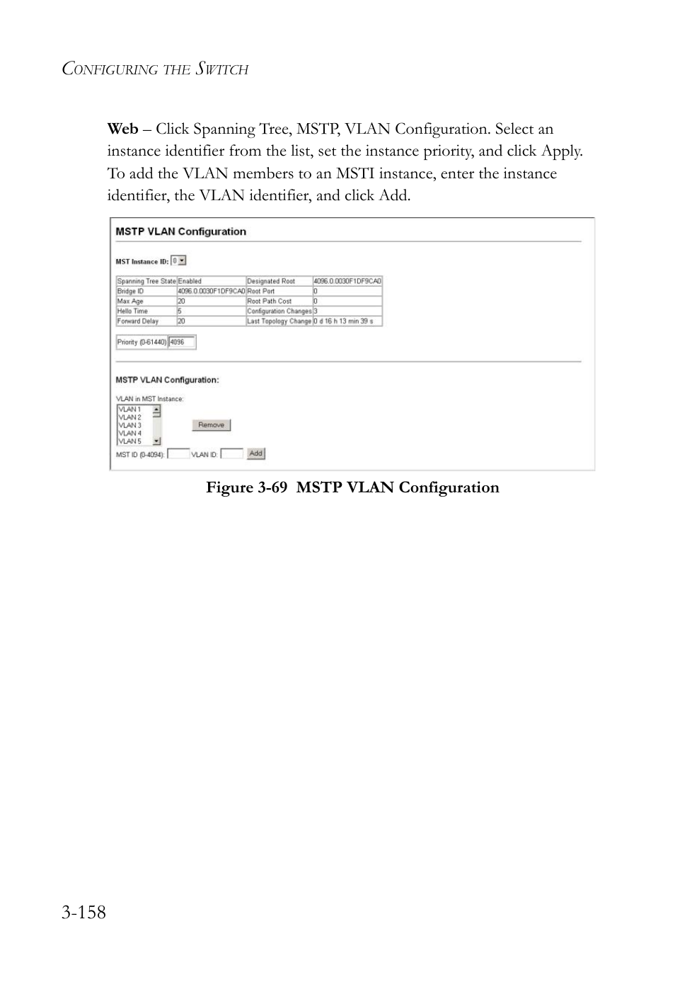 Figure 3-69 mstp vlan configuration -158 | SMC Networks SMC TigerStack 1000 SMC8748M User Manual | Page 214 / 592