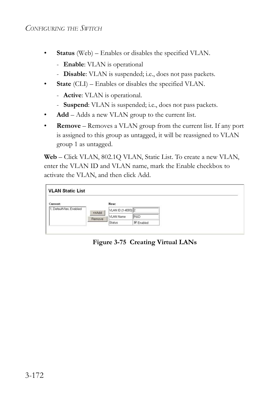 Figure 3-75 creating virtual lans -172 | SMC Networks SMC TigerStack 1000 SMC8748M User Manual | Page 228 / 592
