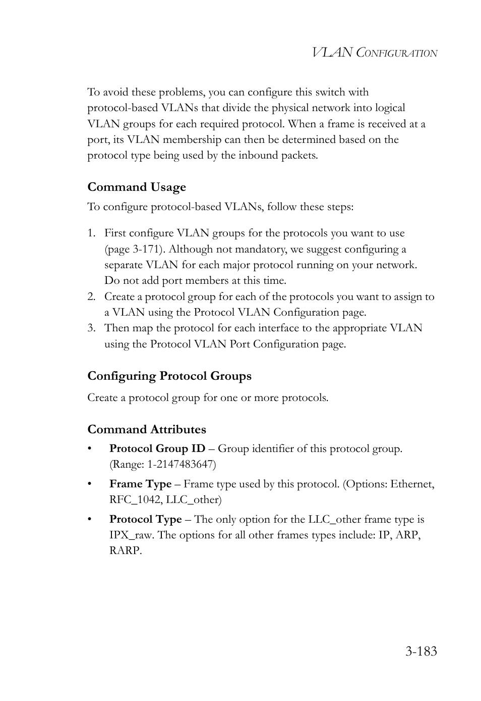 Configuring protocol groups, Configuring protocol groups -183, Vlan c | SMC Networks SMC TigerStack 1000 SMC8748M User Manual | Page 239 / 592