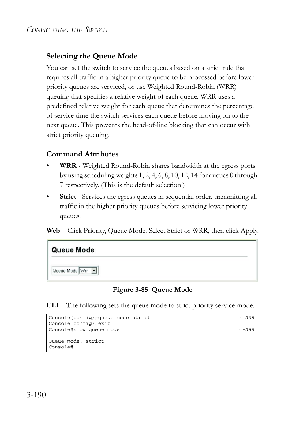 Selecting the queue mode, Selecting the queue mode -190, Figure 3-85 queue mode -190 | Command attributes | SMC Networks SMC TigerStack 1000 SMC8748M User Manual | Page 246 / 592