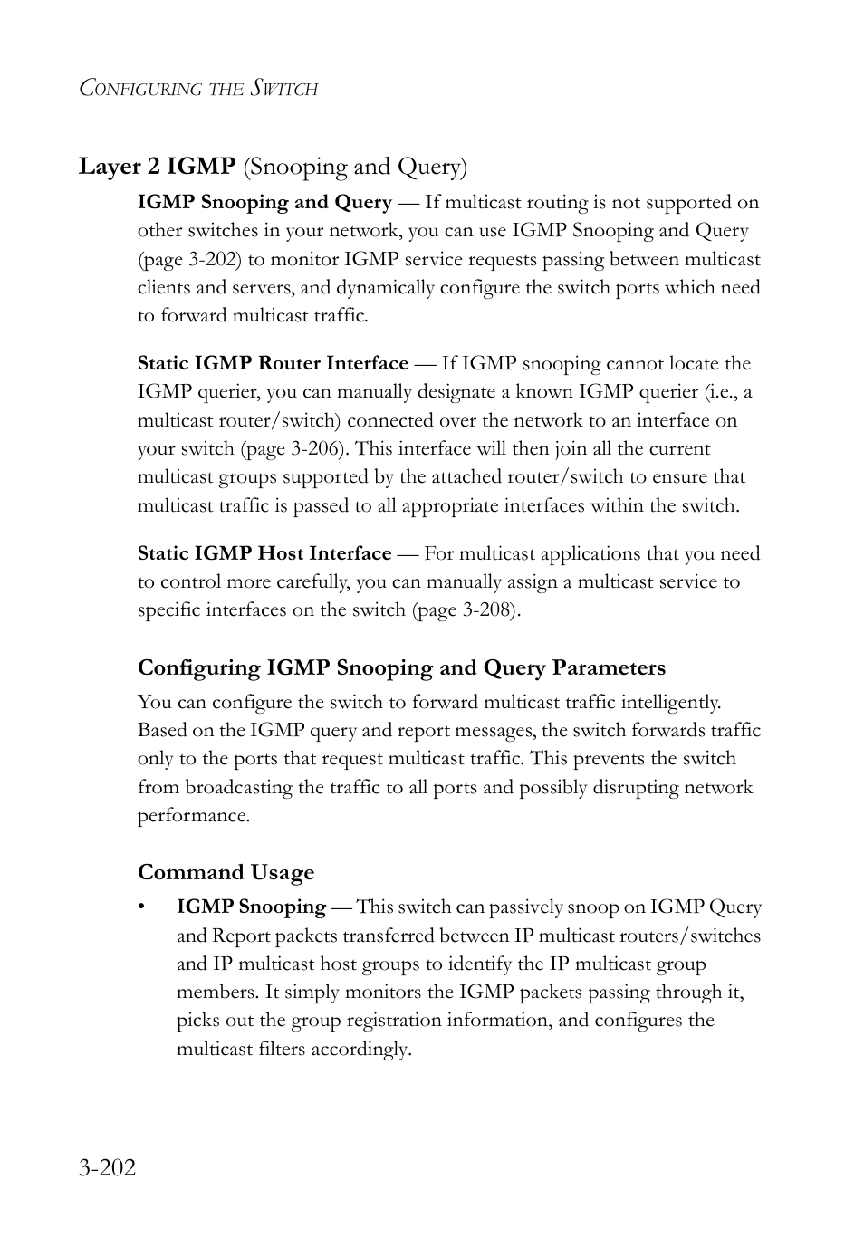 Layer 2 igmp (snooping and query), Configuring igmp snooping and query parameters, Layer 2 igmp (snooping and query) -202 | 202 layer 2 igmp (snooping and query) | SMC Networks SMC TigerStack 1000 SMC8748M User Manual | Page 258 / 592