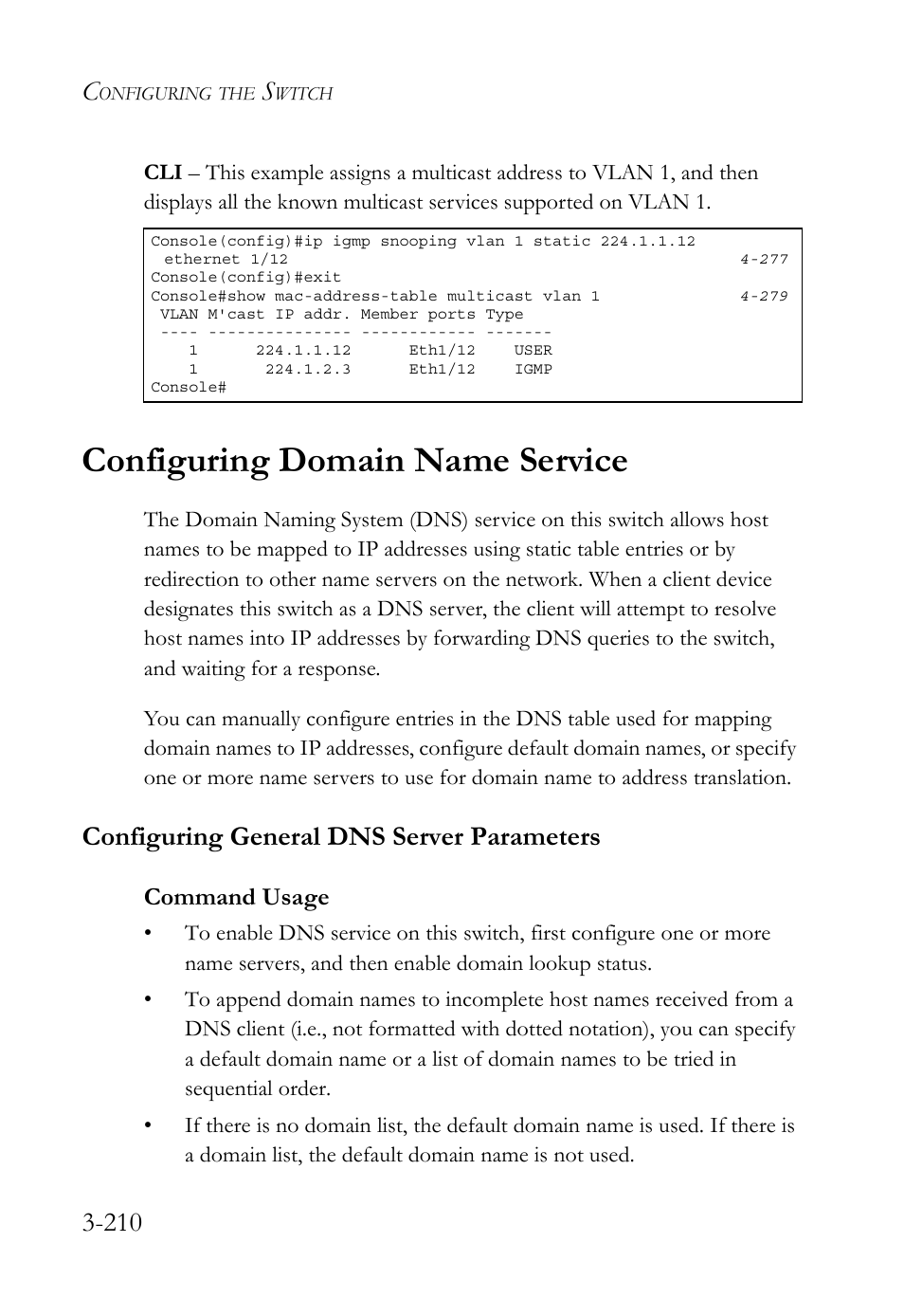 Configuring domain name service, Configuring general dns server parameters, Configuring domain name service -210 | Configuring general dns server parameters -210 | SMC Networks SMC TigerStack 1000 SMC8748M User Manual | Page 266 / 592