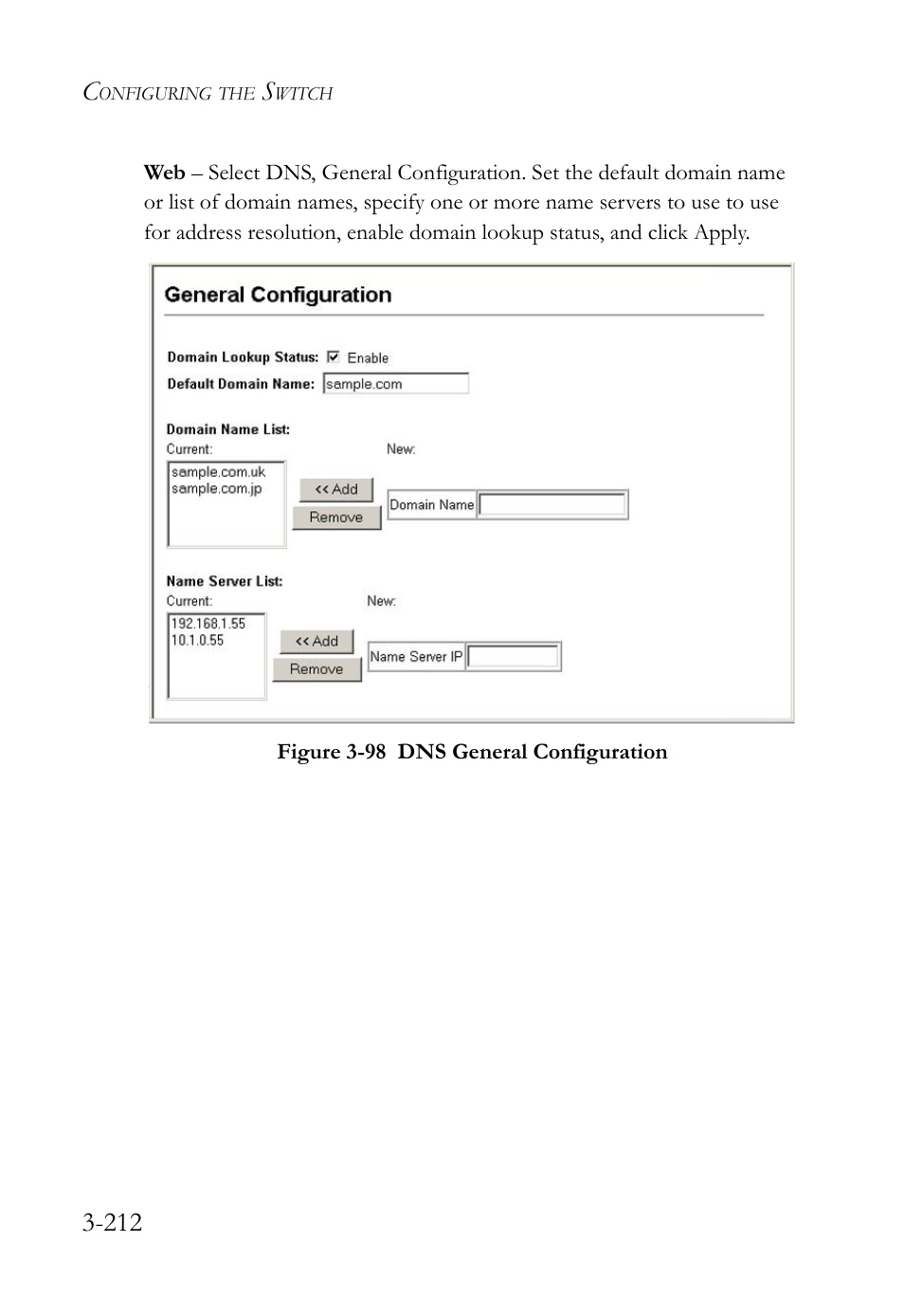 Figure 3-98 dns general configuration -212 | SMC Networks SMC TigerStack 1000 SMC8748M User Manual | Page 268 / 592