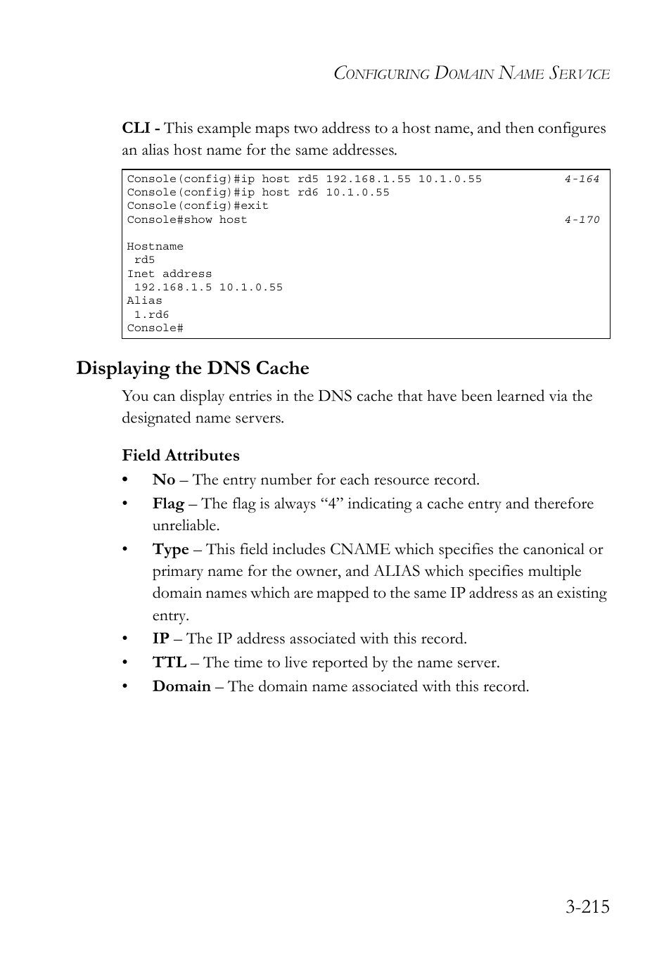 Displaying the dns cache, Displaying the dns cache -215 | SMC Networks SMC TigerStack 1000 SMC8748M User Manual | Page 271 / 592