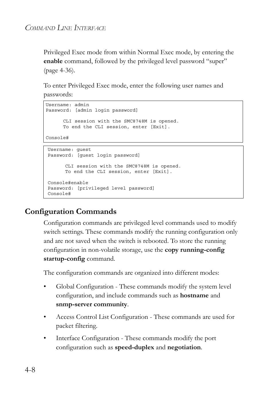 Configuration commands, Configuration commands -8 | SMC Networks SMC TigerStack 1000 SMC8748M User Manual | Page 280 / 592