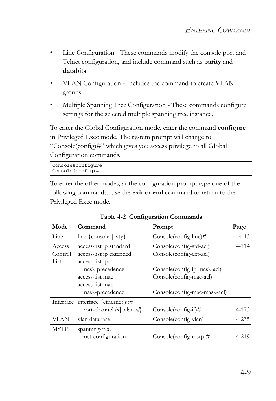 Table 4-2, Configuration commands -9 | SMC Networks SMC TigerStack 1000 SMC8748M User Manual | Page 281 / 592