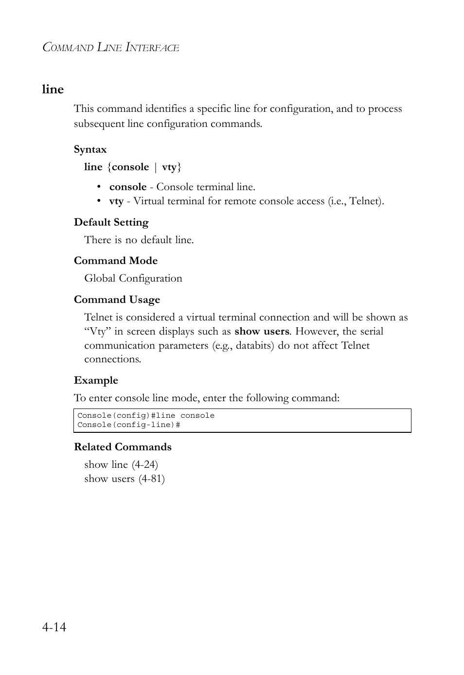 Line, Line -14, 14 line | SMC Networks SMC TigerStack 1000 SMC8748M User Manual | Page 286 / 592