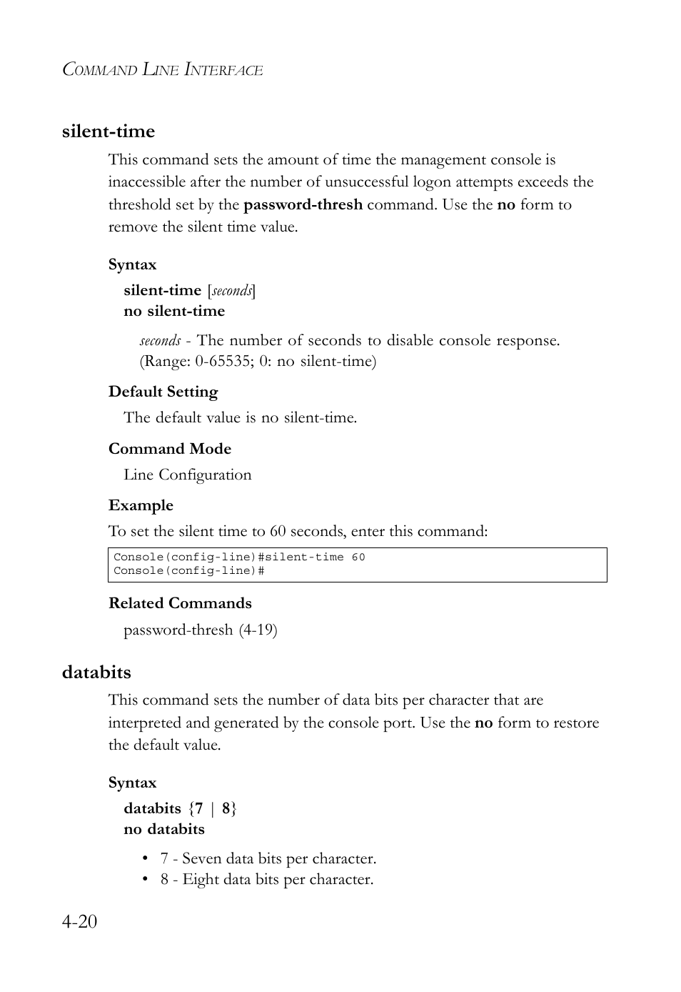 Silent-time, Databits, Silent-time -20 databits -20 | 20 silent-time | SMC Networks SMC TigerStack 1000 SMC8748M User Manual | Page 292 / 592