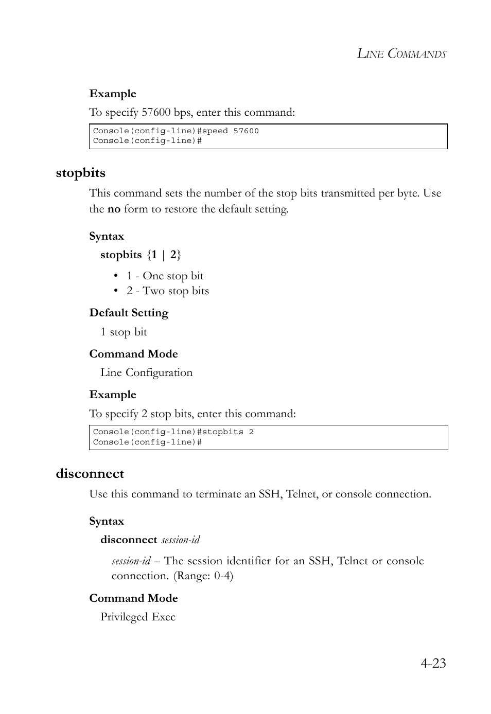 Stopbits, Disconnect, Stopbits -23 disconnect -23 | SMC Networks SMC TigerStack 1000 SMC8748M User Manual | Page 295 / 592