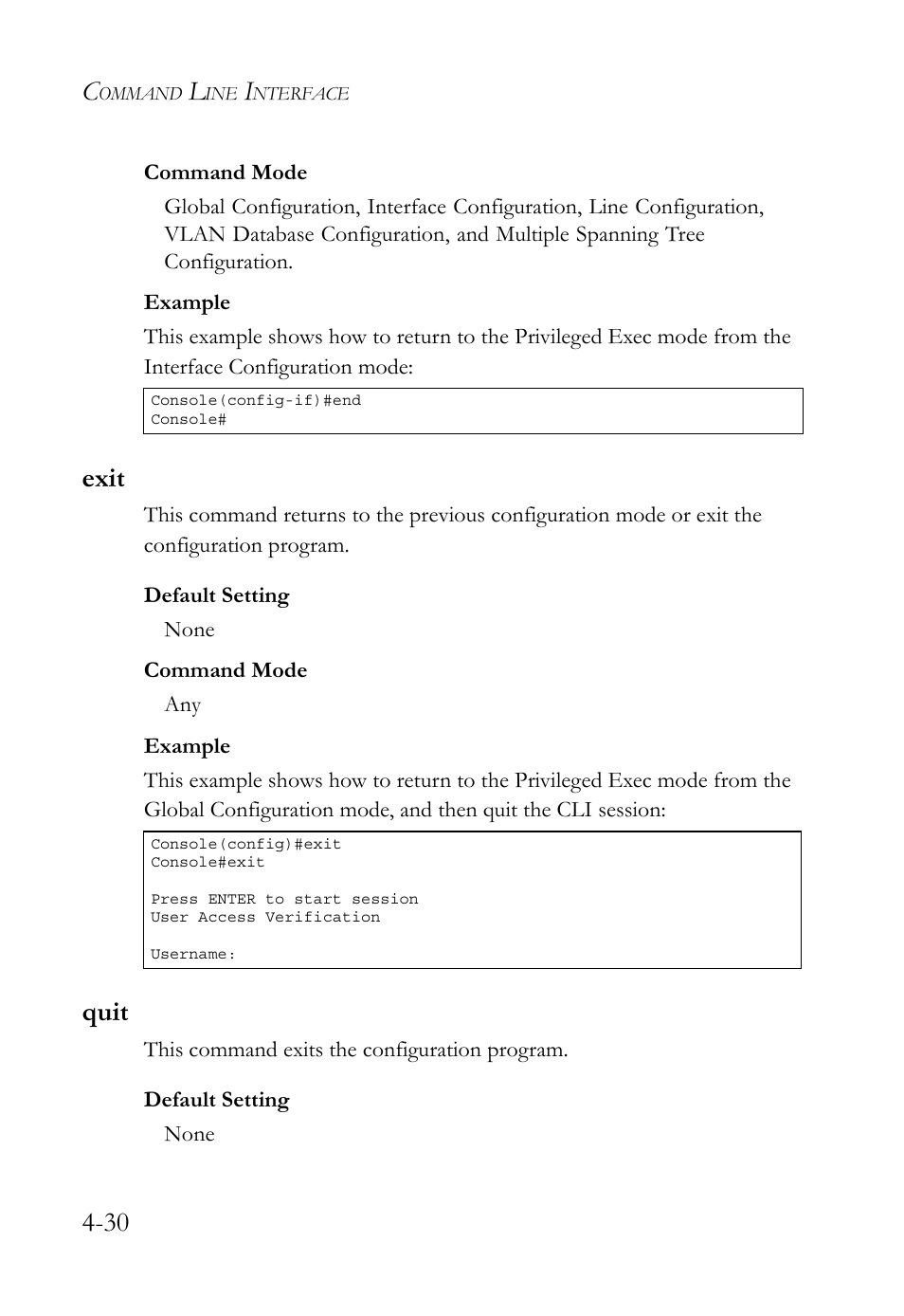 Exit, Quit, Exit -30 quit -30 | SMC Networks SMC TigerStack 1000 SMC8748M User Manual | Page 302 / 592