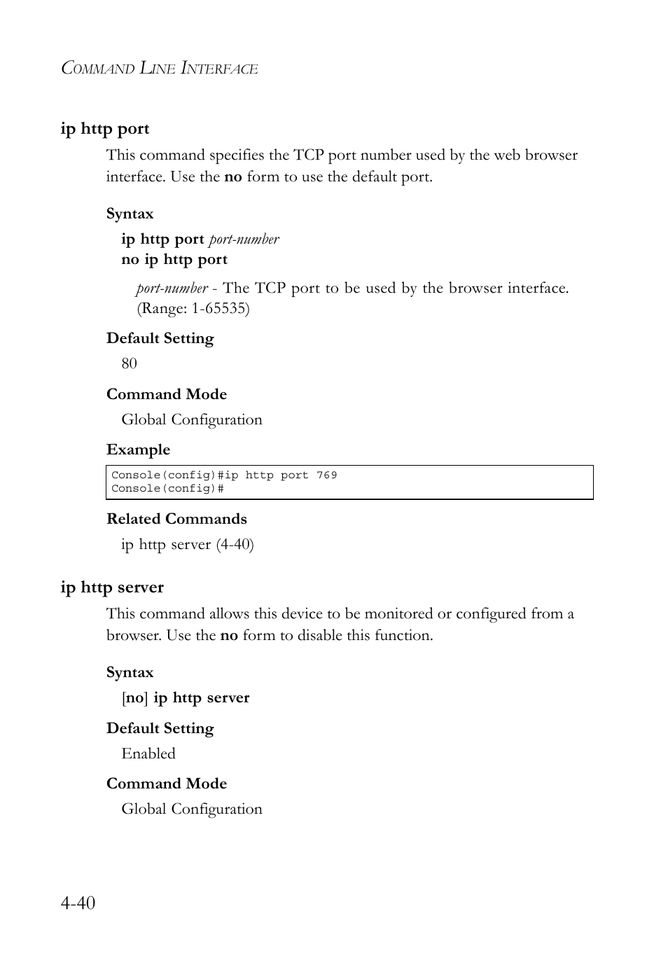 Ip http port, Ip http server, Ip http port -40 ip http server -40 | SMC Networks SMC TigerStack 1000 SMC8748M User Manual | Page 312 / 592
