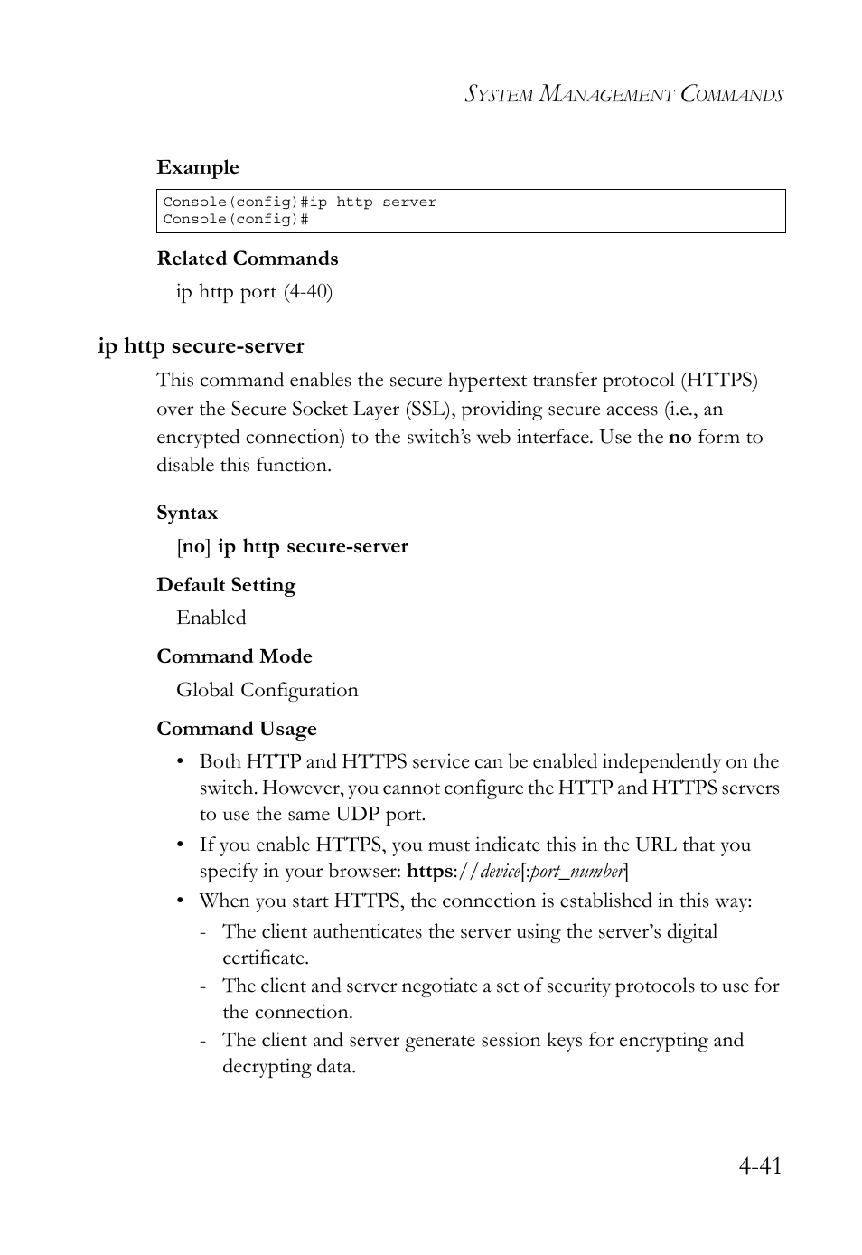 Ip http secure-server, Ip http secure-server -41 | SMC Networks SMC TigerStack 1000 SMC8748M User Manual | Page 313 / 592