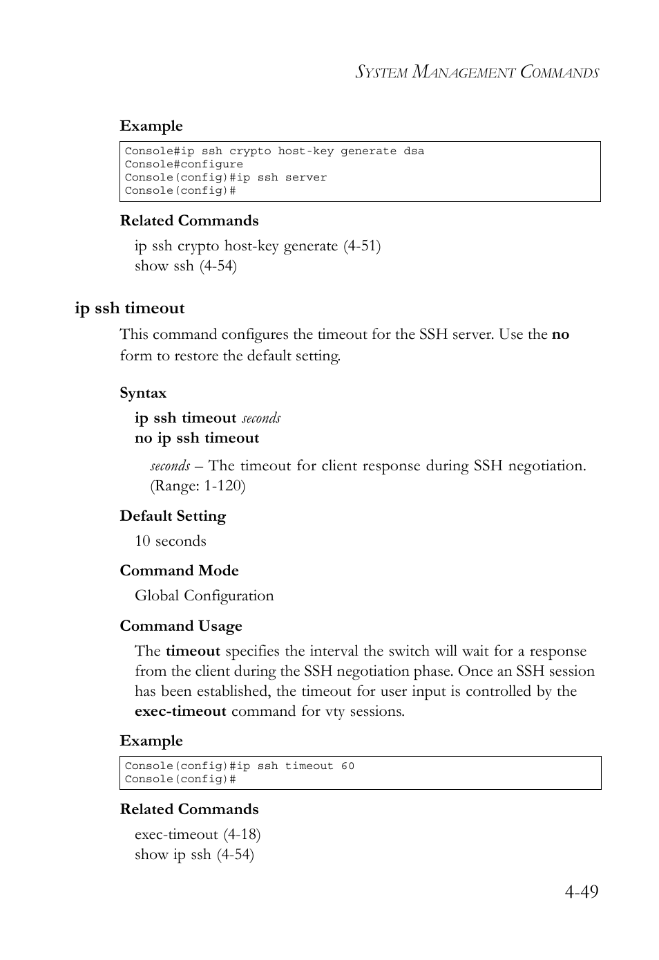 Ip ssh timeout, Ip ssh timeout -49 | SMC Networks SMC TigerStack 1000 SMC8748M User Manual | Page 321 / 592