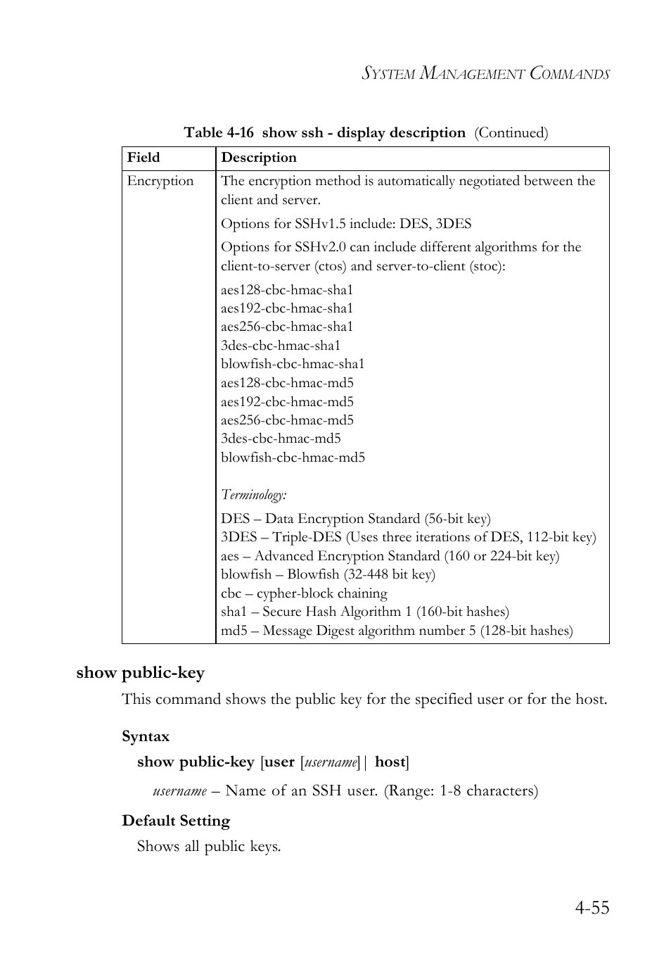 Show public-key, Show public-key -55 | SMC Networks SMC TigerStack 1000 SMC8748M User Manual | Page 327 / 592