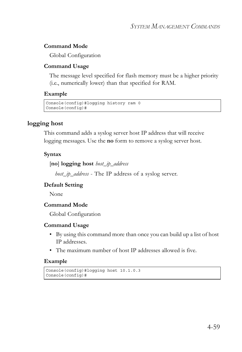 Logging host, Logging host -59 | SMC Networks SMC TigerStack 1000 SMC8748M User Manual | Page 331 / 592