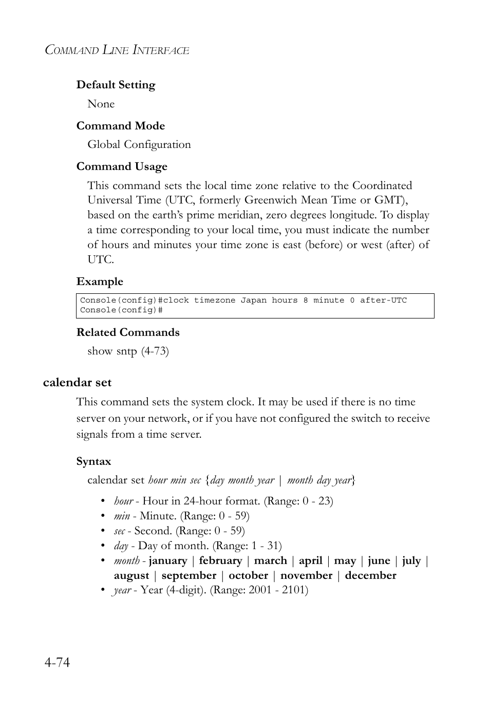 Calendar set, Calendar set -74 | SMC Networks SMC TigerStack 1000 SMC8748M User Manual | Page 346 / 592