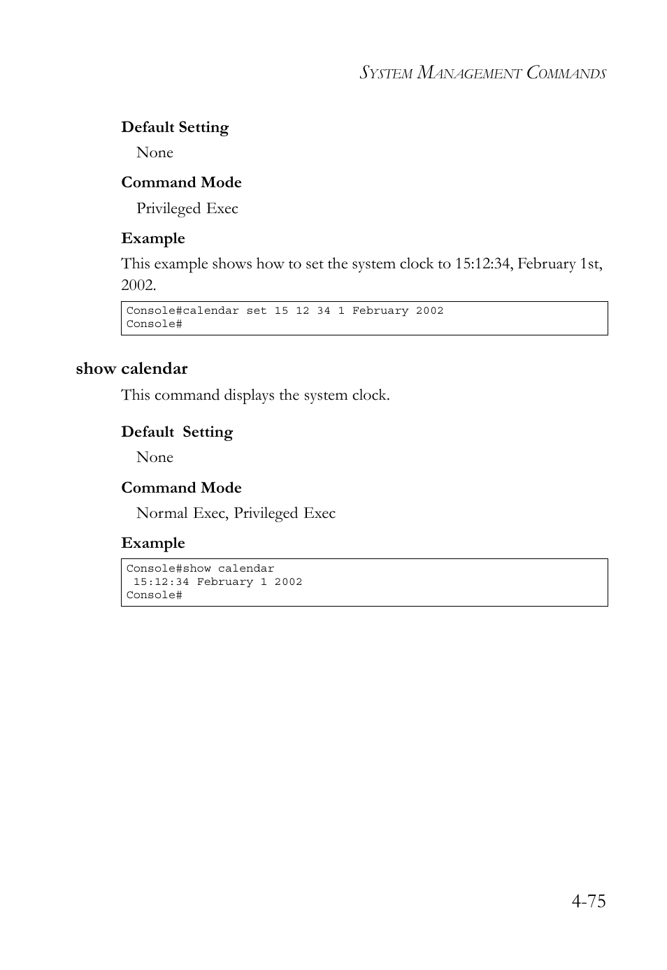 Show calendar, Show calendar -75 | SMC Networks SMC TigerStack 1000 SMC8748M User Manual | Page 347 / 592