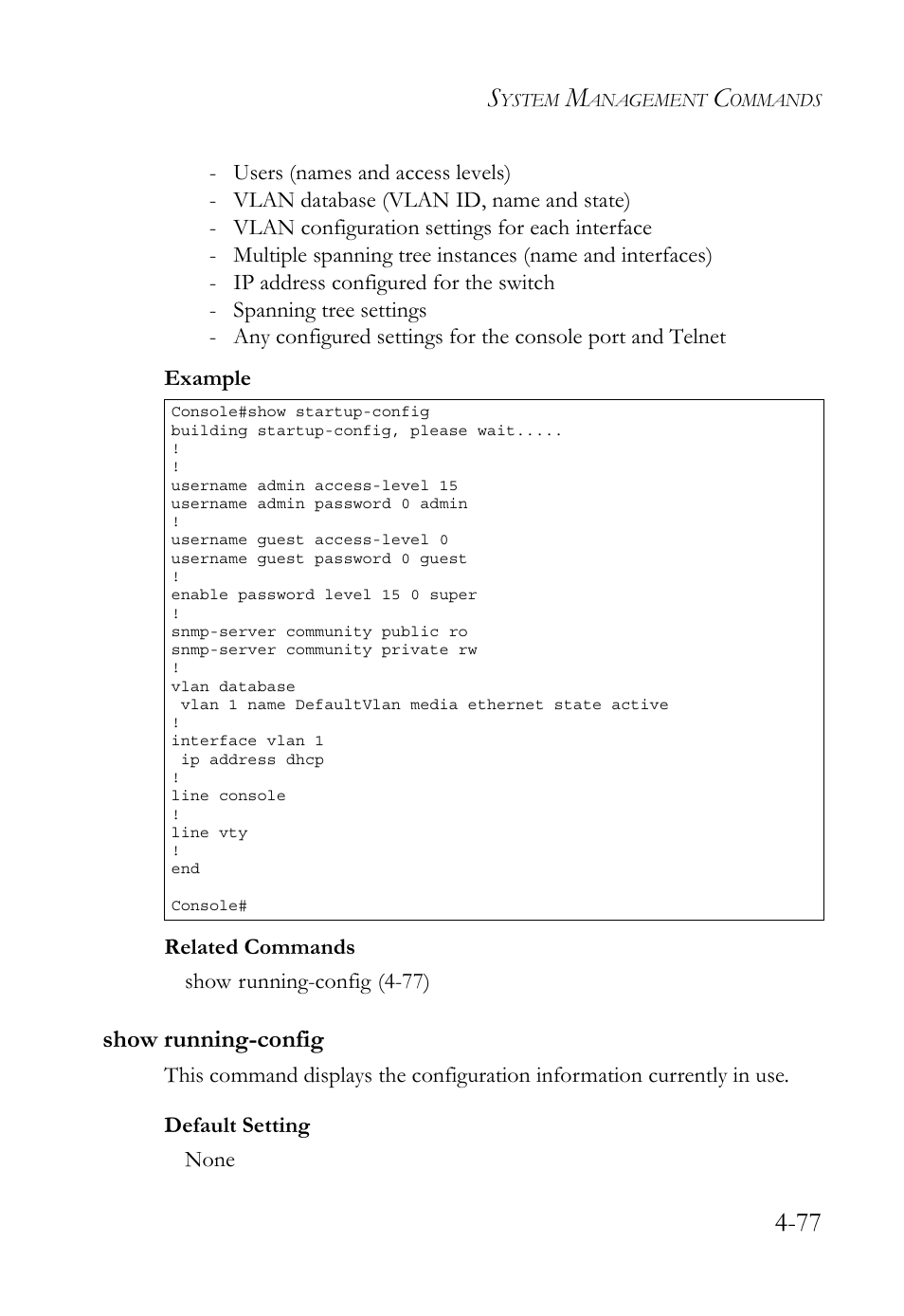 Show running-config, Show running-config -77 | SMC Networks SMC TigerStack 1000 SMC8748M User Manual | Page 349 / 592