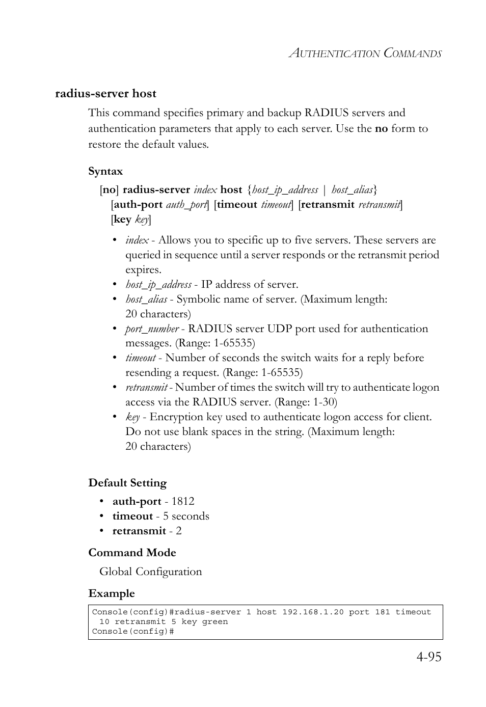 Radius-server host, Radius-server host -95 | SMC Networks SMC TigerStack 1000 SMC8748M User Manual | Page 367 / 592
