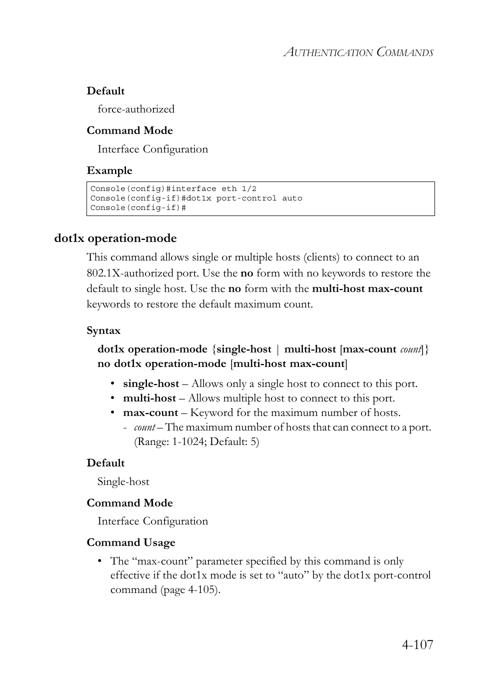 Dot1x operation-mode, Dot1x operation-mode -107 | SMC Networks SMC TigerStack 1000 SMC8748M User Manual | Page 379 / 592