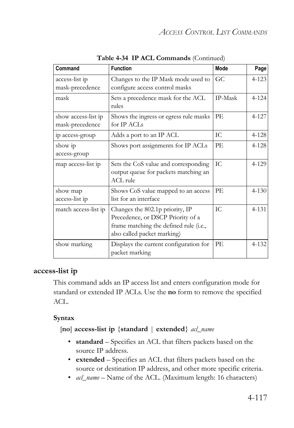 Access-list ip, Access-list ip -117 | SMC Networks SMC TigerStack 1000 SMC8748M User Manual | Page 389 / 592