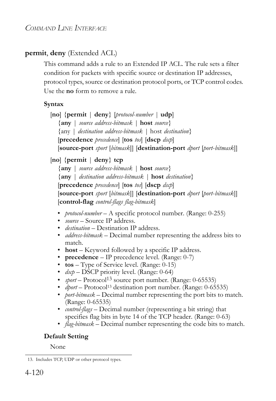 Permit, deny (extended acl), Permit, deny (extended acl) -120 | SMC Networks SMC TigerStack 1000 SMC8748M User Manual | Page 392 / 592