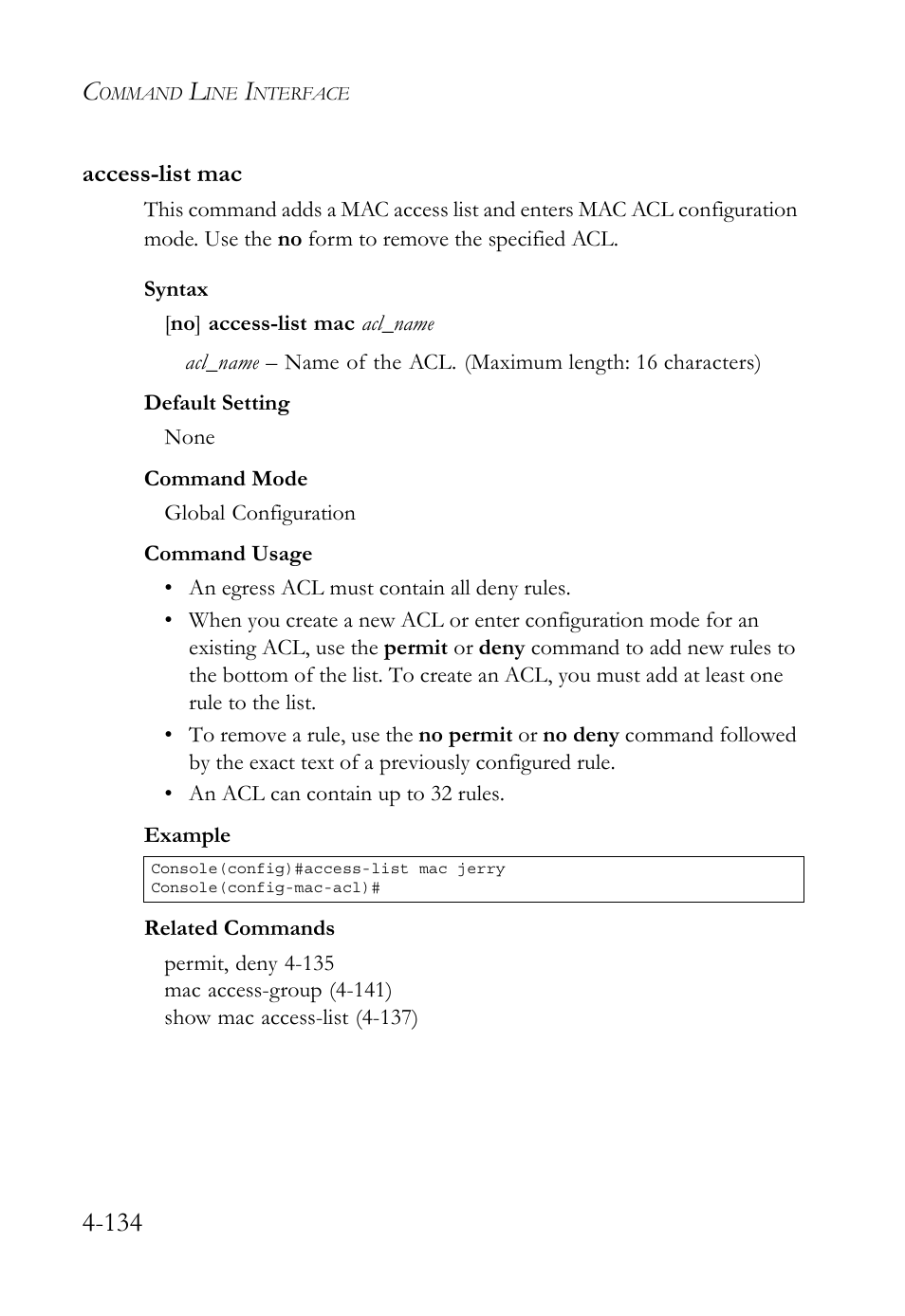 Access-list mac, Access-list mac -134 | SMC Networks SMC TigerStack 1000 SMC8748M User Manual | Page 406 / 592