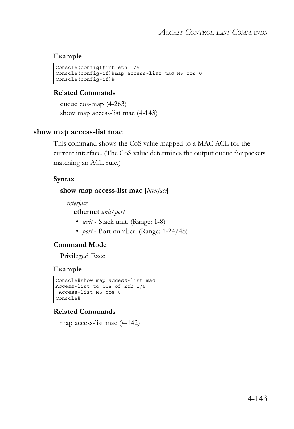 Show map access-list mac, Show map access-list mac -143 | SMC Networks SMC TigerStack 1000 SMC8748M User Manual | Page 415 / 592