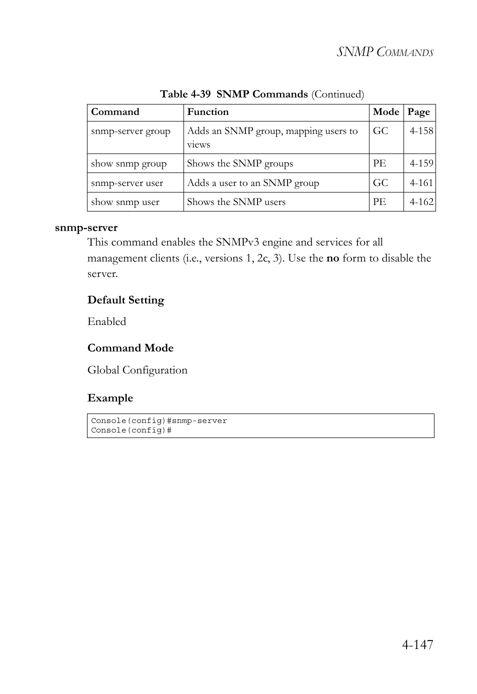 Snmp-server, Snmp-server -147, Snmp c | SMC Networks SMC TigerStack 1000 SMC8748M User Manual | Page 419 / 592